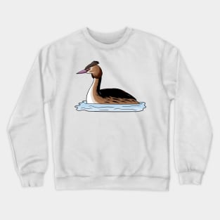 Great crested grebe bird cartoon illustration. Crewneck Sweatshirt